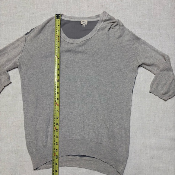 Wilfred Womens Small Gray Cashmere Silk Sweater with Sheer Back Panel 3/4 Sleeve - Picture 3 of 7